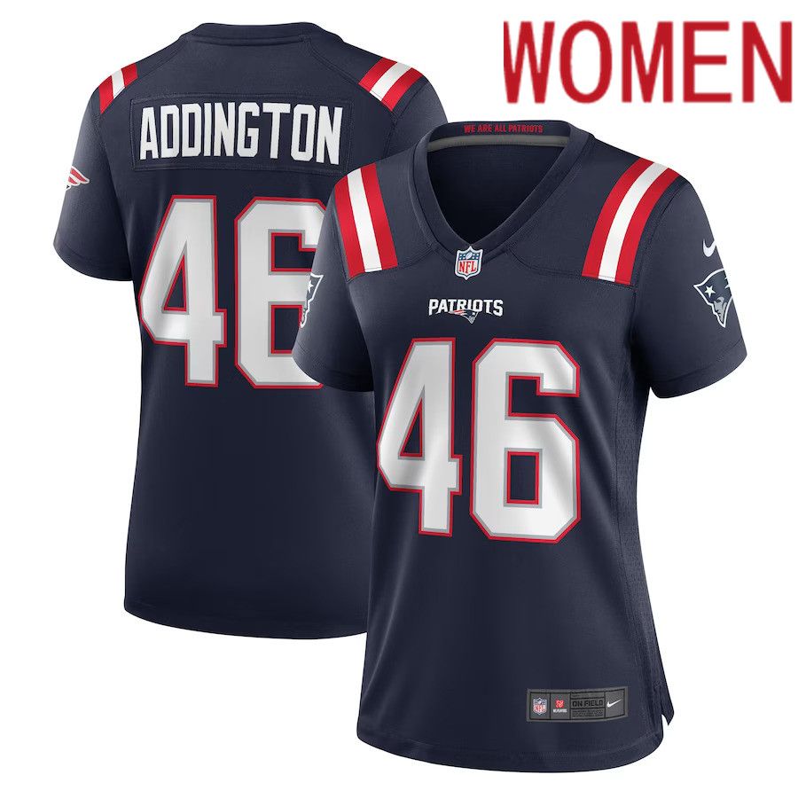 Women New England Patriots 46 Tucker Addington Nike Navy Home Game Player NFL Jersey